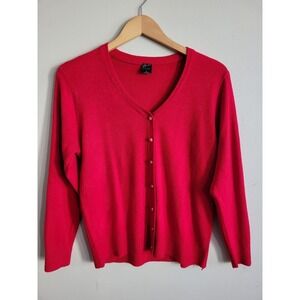 Call The Midwife Style Red Cardigan Button Up Size Large Cotton Wool Acrylic